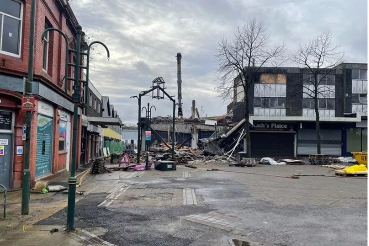 The demolition of buildings is taking place in Radcliffe town centre